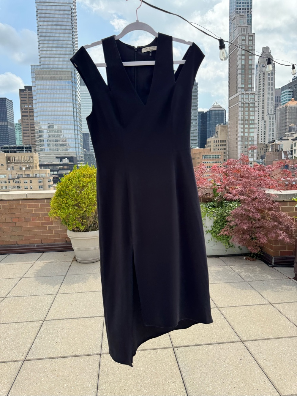 Halston Heritage Black Asymmetrical Midi Dress - Picture 7 of 7